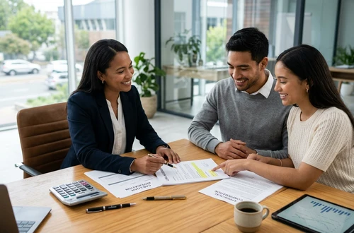 Meridian loan advisor reviewing documents with client
